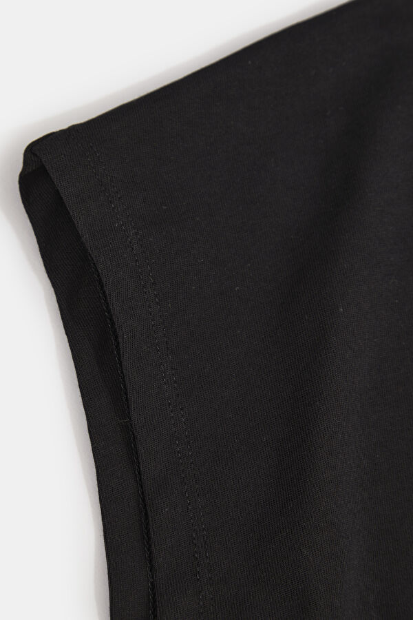 Oversize Siyah Bisiklet Yaka Baskılı Erkek T-Shirt 4