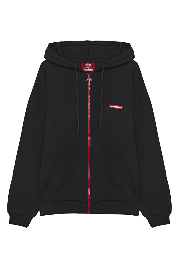 Siyah Relax Kalıp Kapuşonlu Sweatshirt