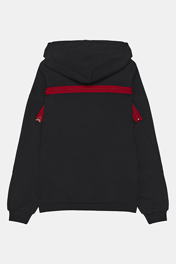Siyah Relax Kalıp Kapuşonlu Sweatshirt 2