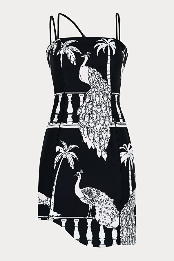 Siyah Desenli Mini Elbise