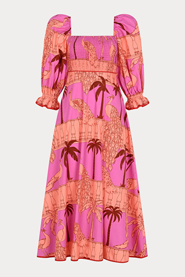 Pink Patterned Midi Women's Dress