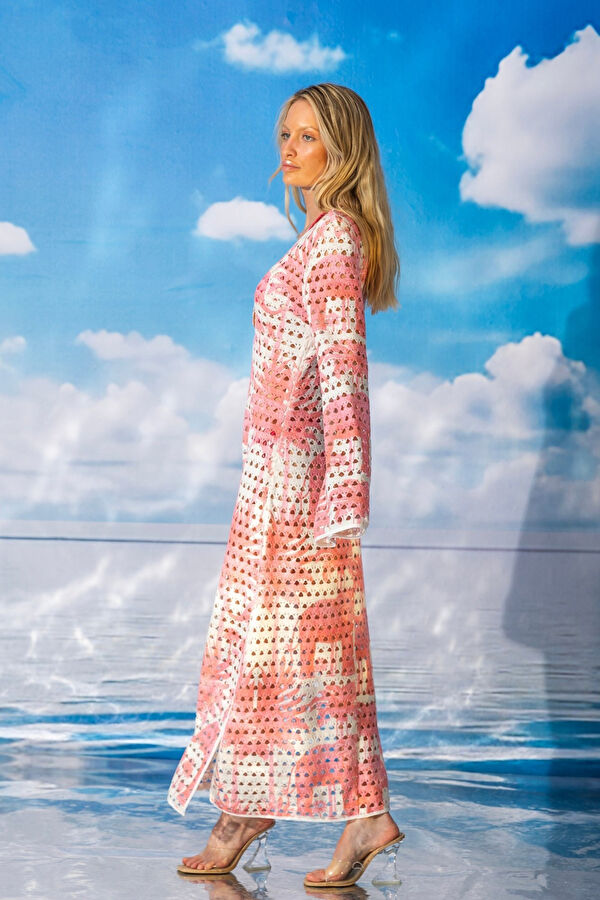 Pink Patterned Midi Women's Dress 3
