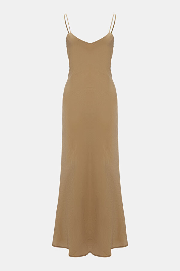 Beige V Neck Dress