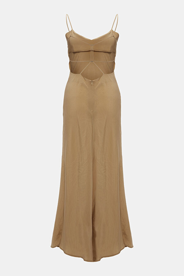 Beige V Neck Dress 2