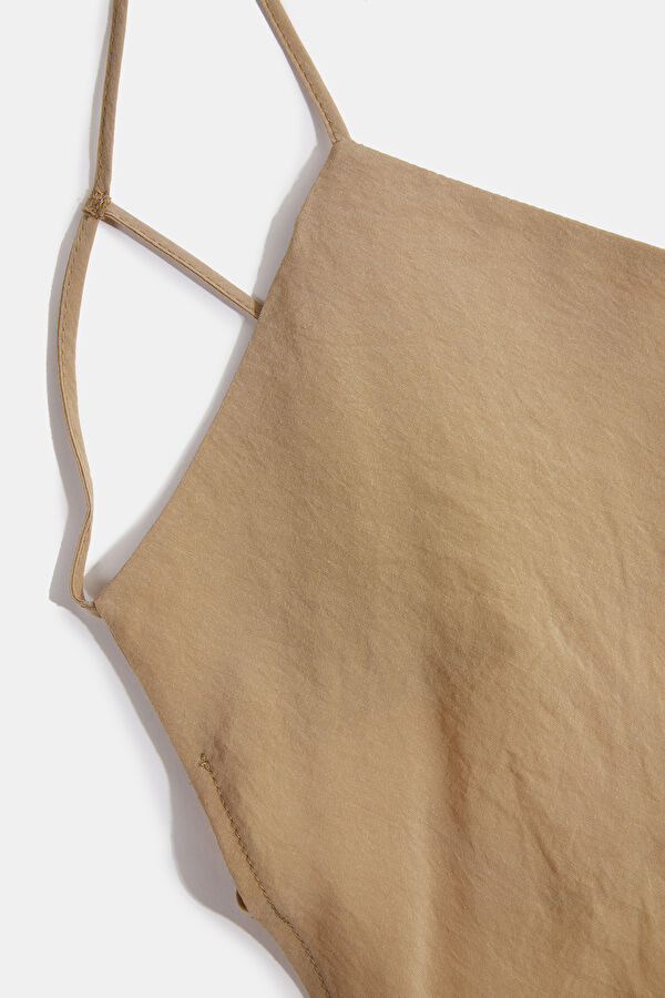 Beige V Neck Dress 3