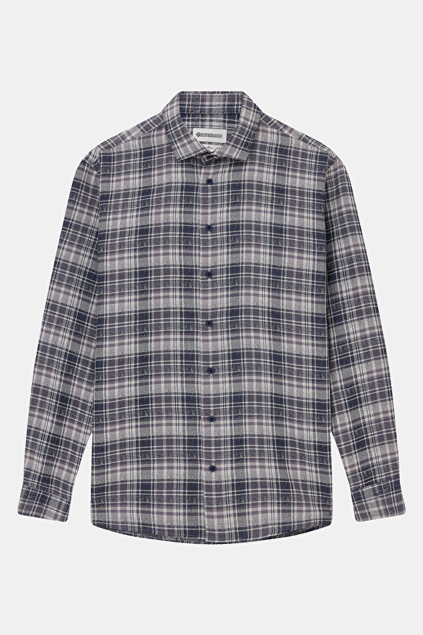 Navy Blue Plaid Regular Men's Shirt