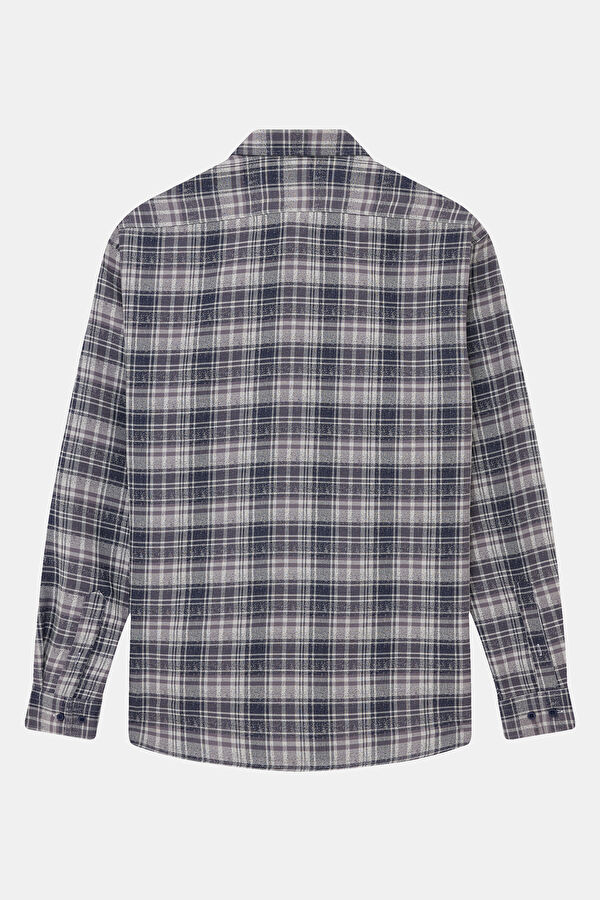 Navy Blue Plaid Regular Men's Shirt 2