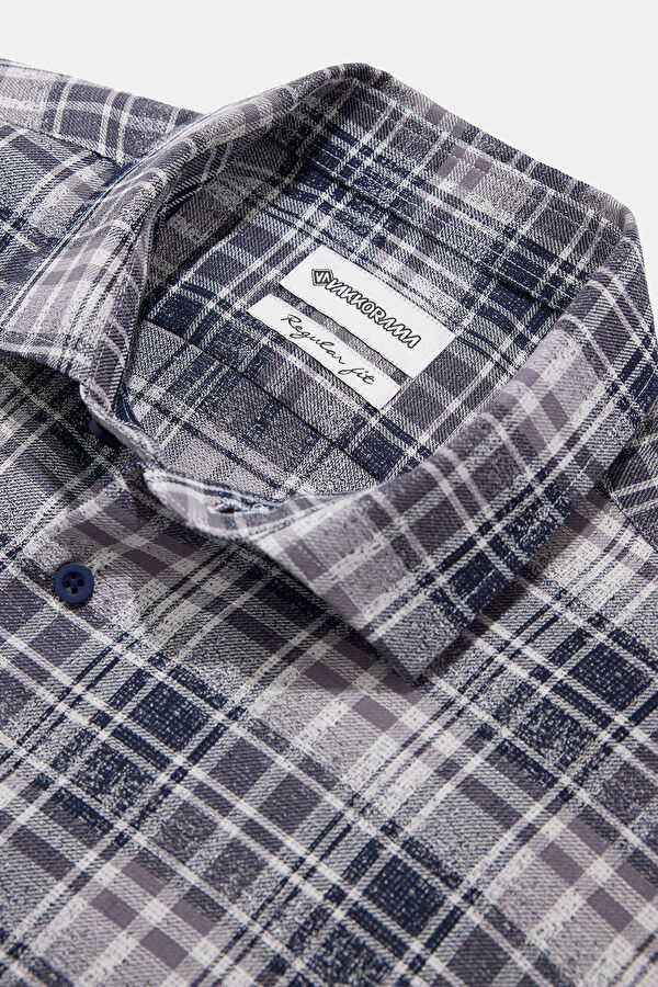 Navy Blue Plaid Regular Men's Shirt 3