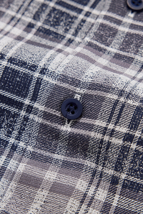 Navy Blue Plaid Regular Men's Shirt 4