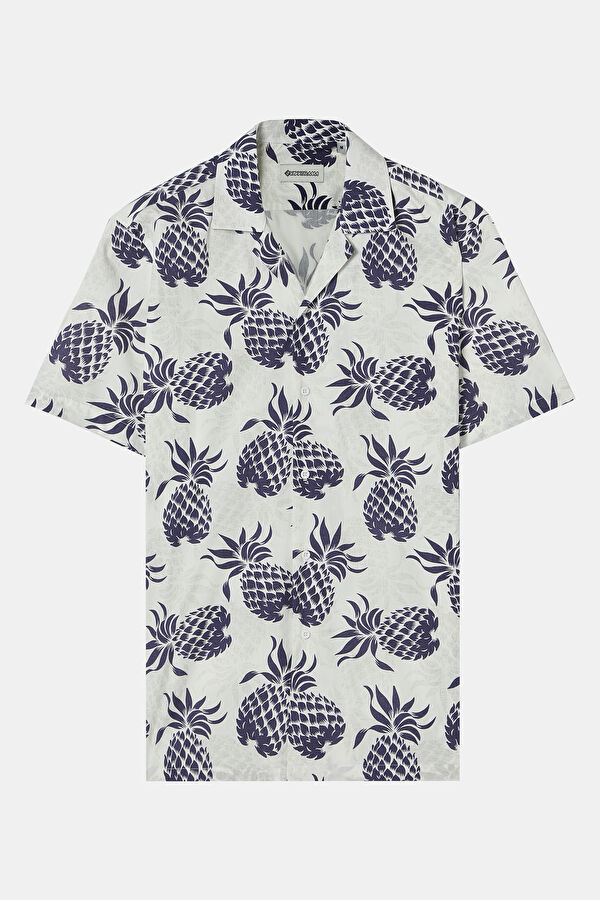 Off-White Patterned Resort Collar Men's Shirt