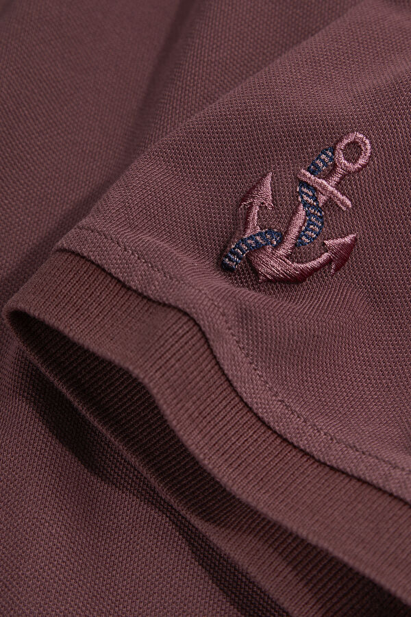 Plum-colored Polo Collar Men's T-Shirt 4