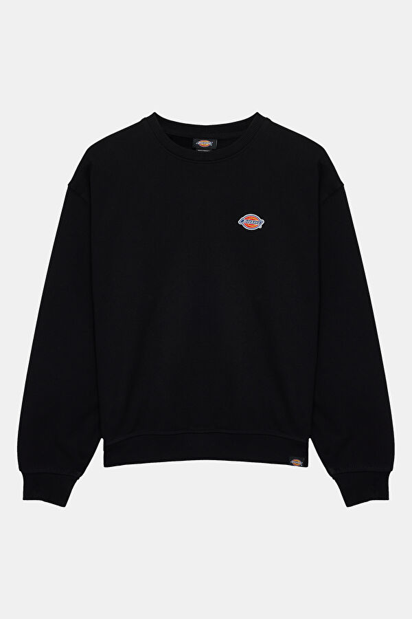 Siyah Relax Kalıp Bisiklet Yaka Sweatshirt