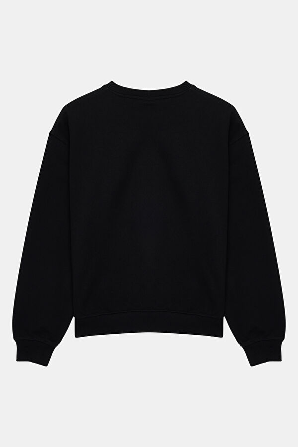 Siyah Relax Kalıp Bisiklet Yaka Sweatshirt 2