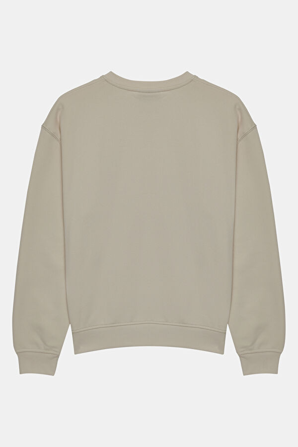 Krem Relax Kalıp Bisiklet Yaka Sweatshirt 3