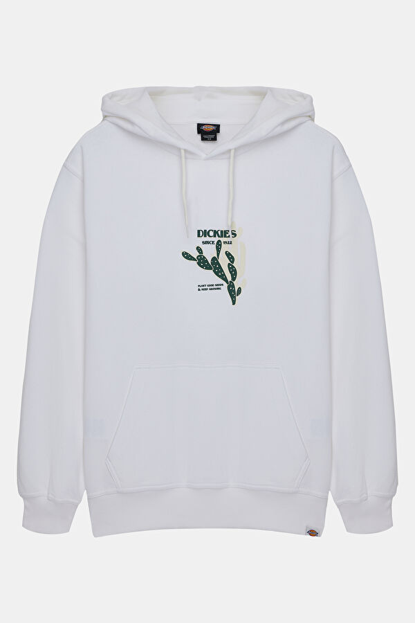 Beyaz Relax Kalıp Kapuşonlu Sweatshirt