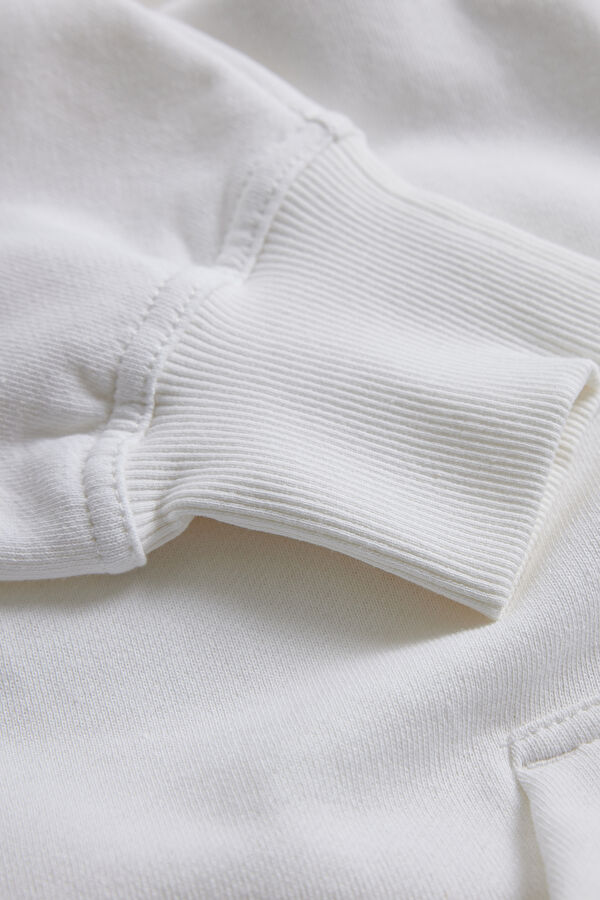 Beyaz Relax Kalıp Kapuşonlu Sweatshirt 5