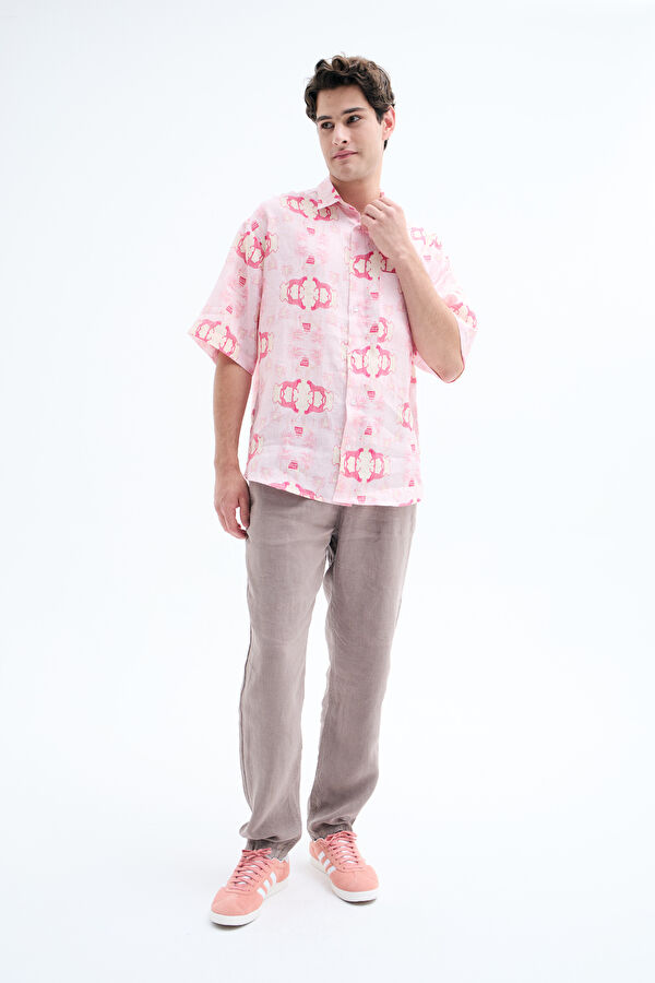 Pink Patterned Linen Men's Shirt