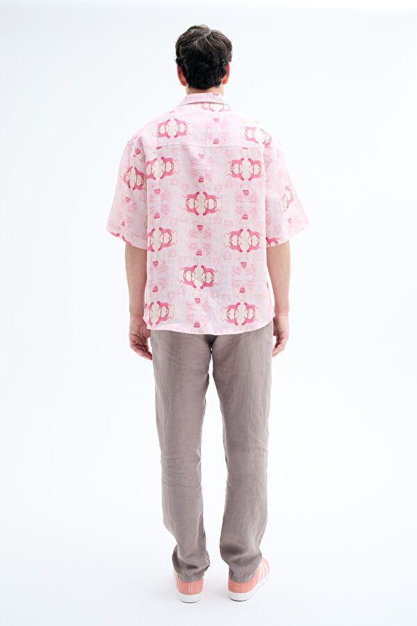 Pink Patterned Linen Men's Shirt 2