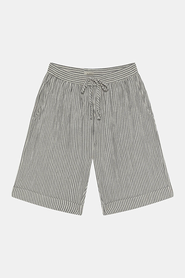 White Striped Patterned Cotton Viscose Shorts