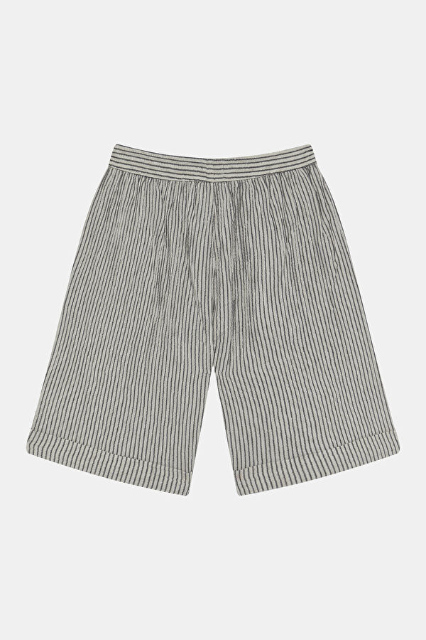 White Striped Patterned Cotton Viscose Shorts 2