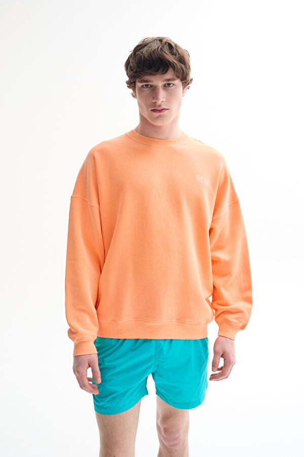 Turuncu Bisiklet Yaka Erkek Sweatshirt
