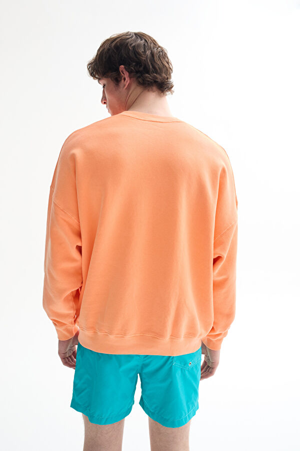 Turuncu Bisiklet Yaka Erkek Sweatshirt 2