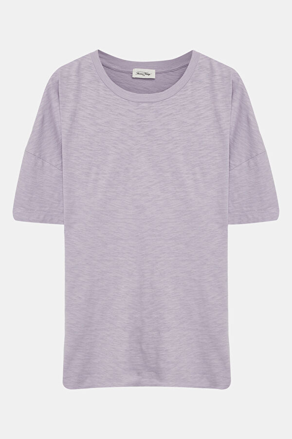 Oversize Açık Mor Bisiklet Yaka T-Shirt
