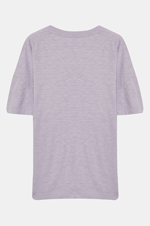 Oversize Açık Mor Bisiklet Yaka T-Shirt 2