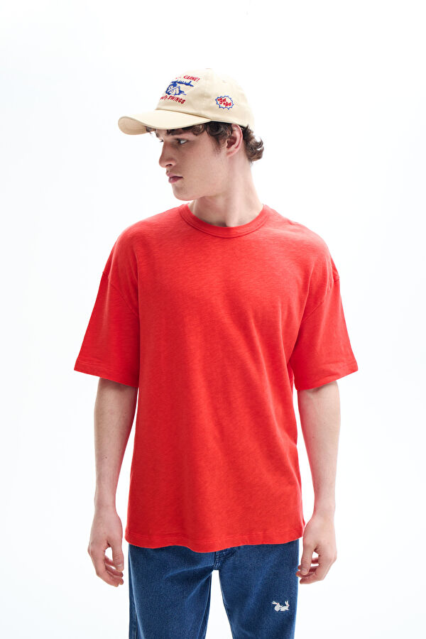 Oversize Red Crew Neck Men's T-Shirt