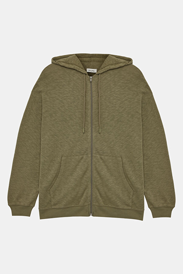 Haki Kapuşonlu Erkek Sweatshirt 2