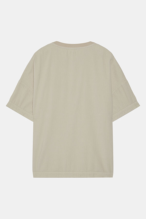 Oversize Ekru Bisiklet Yaka T-Shirt 2