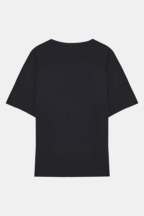 Oversize Siyah Bisiklet Yaka T-Shirt 5