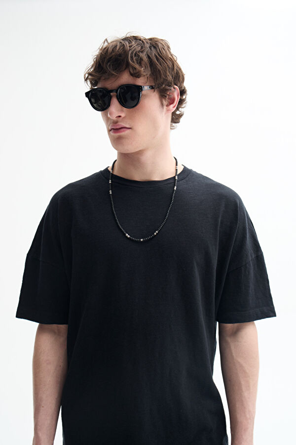 Oversize Siyah Bisiklet Yaka T-Shirt