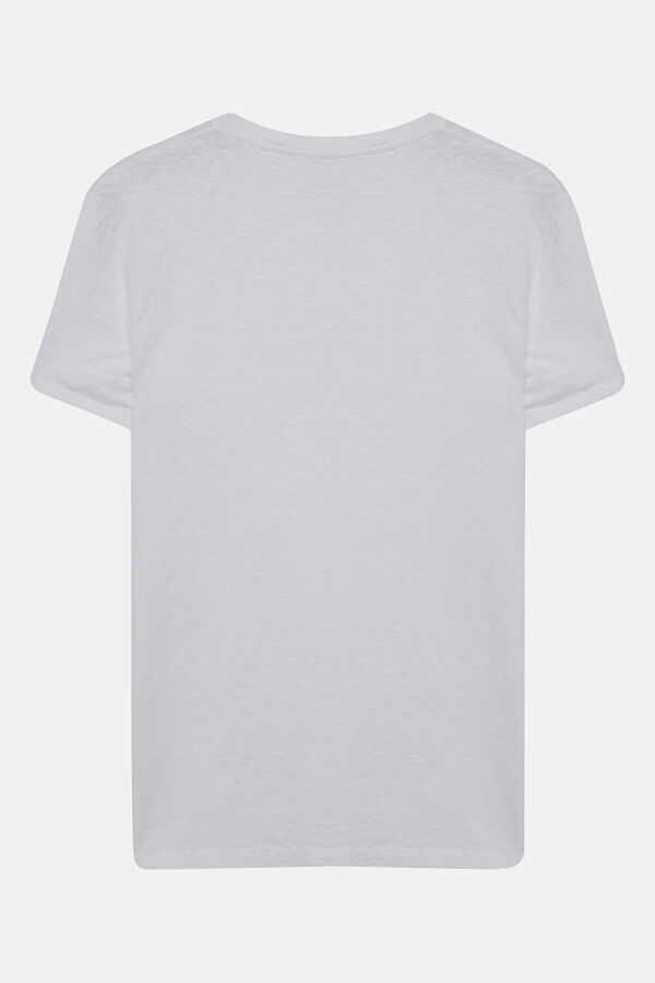 Beyaz Bisiklet Yaka T-Shirt 2