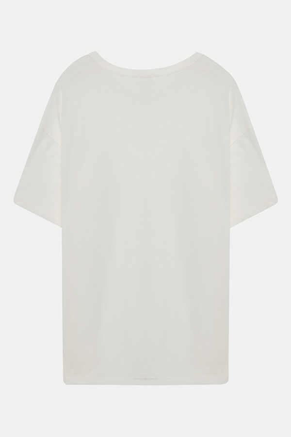 Oversize Beyaz Bisiklet Yaka T-Shirt 5