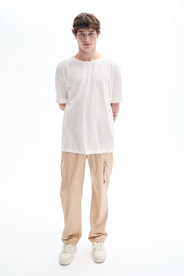 Oversize Beyaz Bisiklet Yaka T-Shirt 3