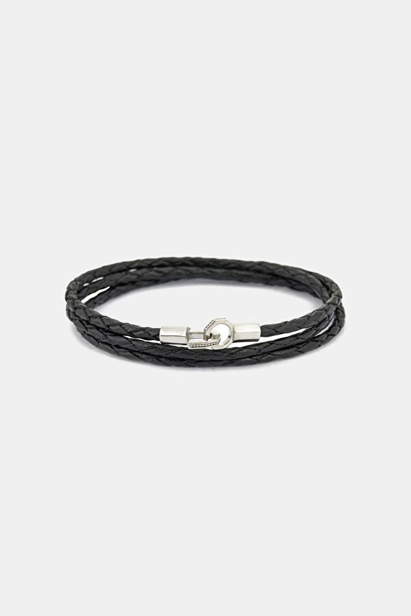 Silver Black Three-Layer Leather Bracelet 2