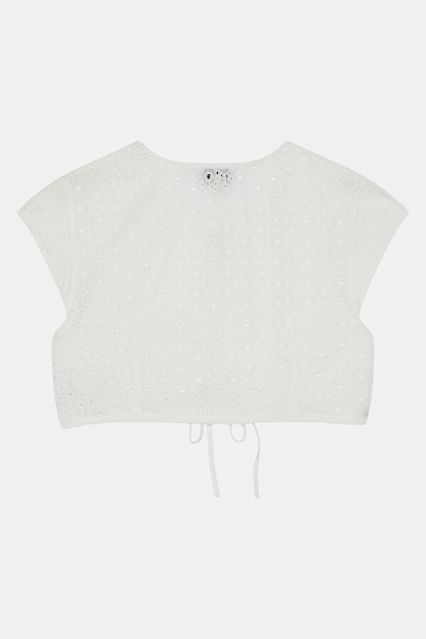 Off-white short-sleeved women's blouse 4
