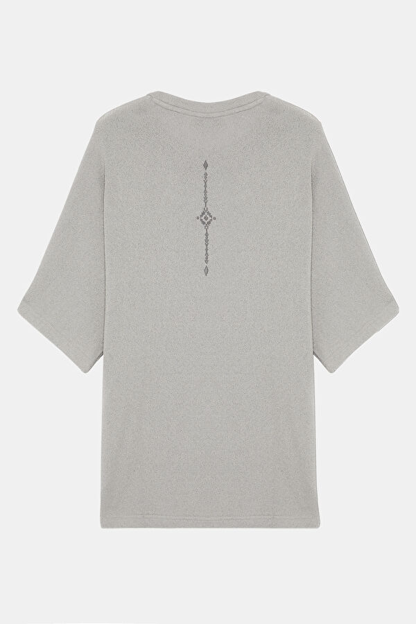 Gray Crew Neck Embroidered T-Shirt 2
