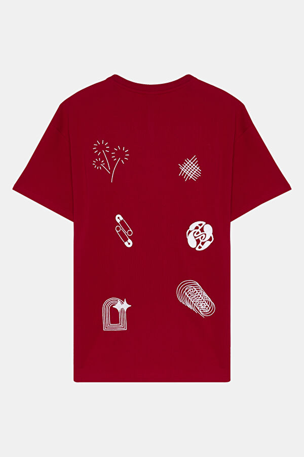Crew Neck Embroidered Red Men's T-Shirt 2