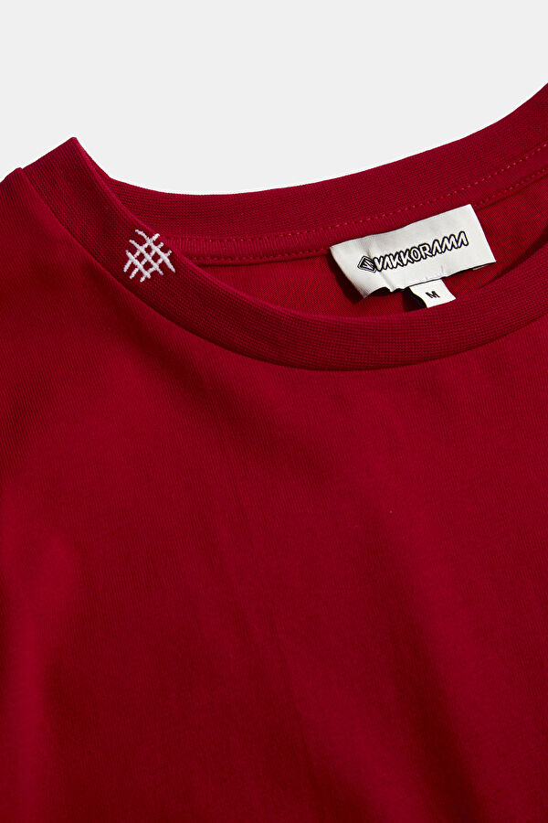 Crew Neck Embroidered Red Men's T-Shirt 3