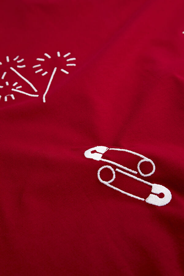 Crew Neck Embroidered Red Men's T-Shirt 4