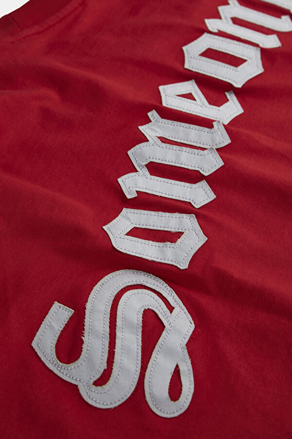 Red Crew Neck Embroidered Men's T-Shirt 4