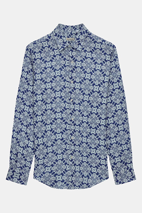 White Linen Patterned Men's Shirt