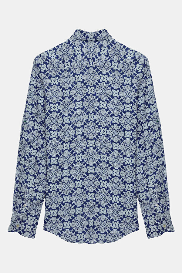 White Linen Patterned Men's Shirt 2