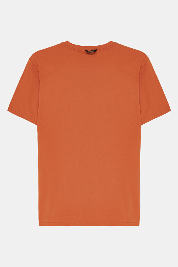 Relax Kalıp Turuncu Bisiklet Yaka Baskılı T-Shirt 2