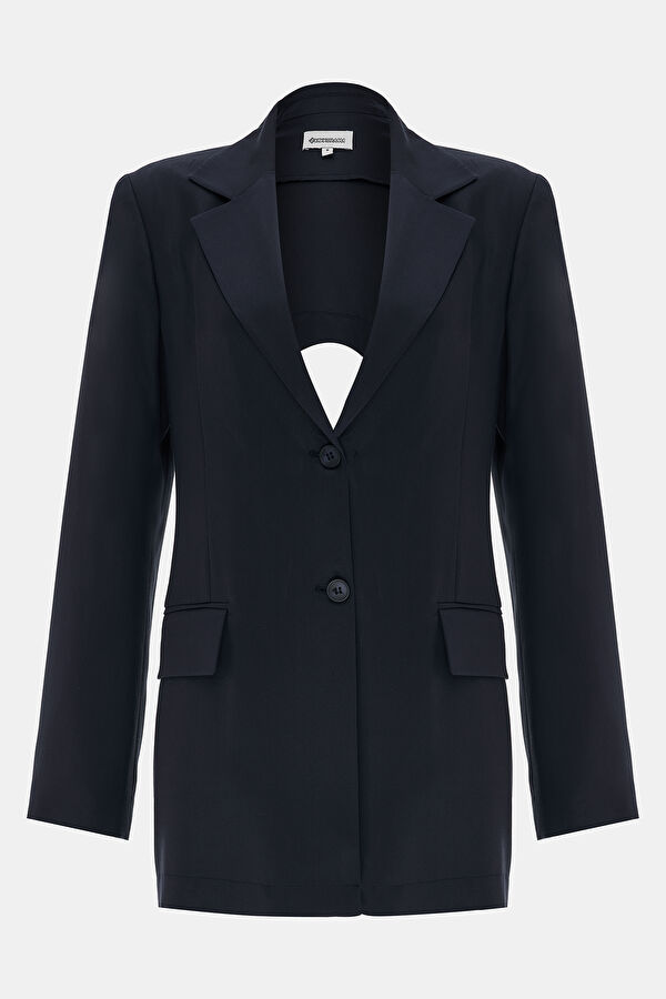 Navy Blue Buttoned Women's Jacket 3