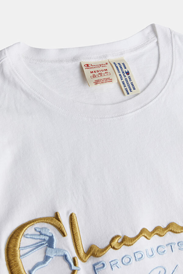 Oversize Beyaz Bisiklet Yaka Baskılı T-Shirt 3