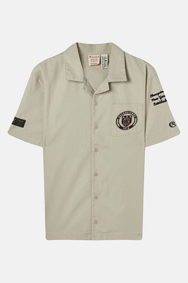 Relax Pattern Beige Embroidered Retro Shirt