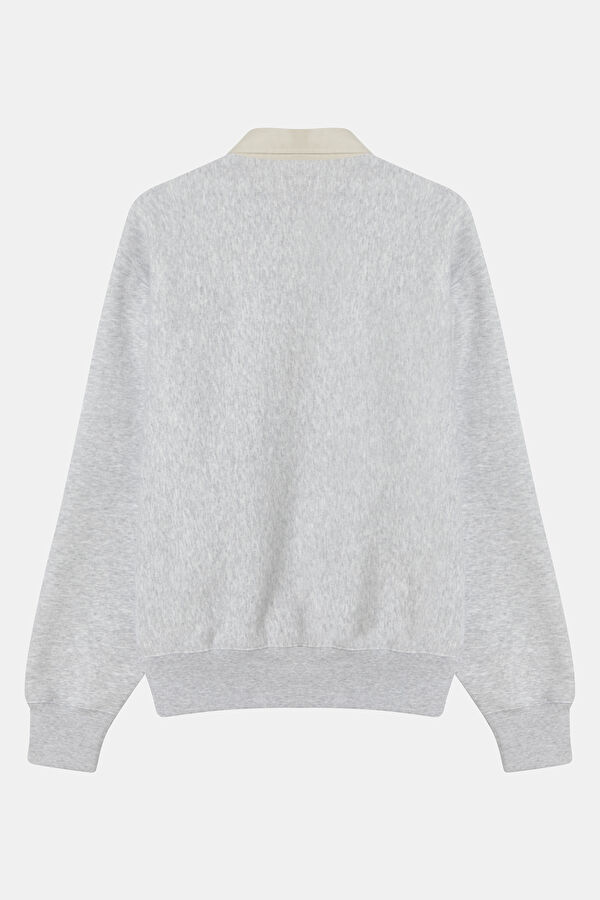 Açık Gri Relax Kalıp Polo Yaka Sweatshirt 4